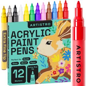 ARTISTRO 12 Acrylic Paint Markers, Acrylic Paint Pens, Fabric Markers for Textile, Rock, Glass, Wood, Paper, Ceramic, Canvas DIY Art Supplies Kit for Kids and Adults (Extra Fine Tip, 12)