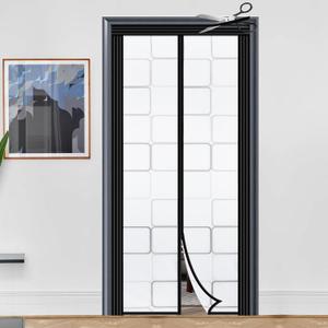 DIY Adjustable Insulated Door Curtain Fit Doors Size Width 29" - 34" Height 79" - 82"- Reinforced Self Sealing Magnetic Screen Door, Hands Free Door Screen with Closure Weighted Bottom, Grey