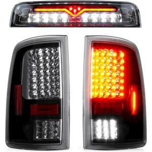 LED Tail Light Assembly + 3rd Brake Light Fit for Dodge Ram 1500 2500 3500 2009-2018, Fit for Dodge Ram 1500 Classic 2019 [Factory Halogen Model] Taillights and High Mount Stop Light, Clear Lens-3PCS