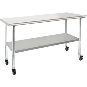 HARDURA Stainless Steel Table with Wheels 24 x 60 Inches Casters NSF Heavy Duty Commercial Work & Prep Table with Undershelf and Galvanized Legs for Restaurant Kitchen Bar and Hotel Garage
