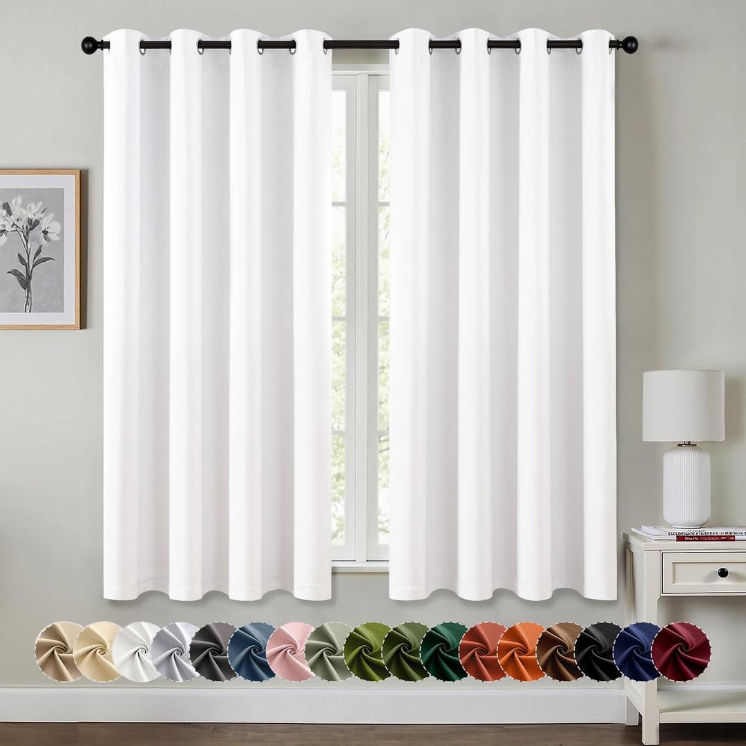 MIULEE Blackout Curtains for Bedroom Living Room 2 Panels, Thermal Insulated Room Darkening Drapes Grommet Noise Reducing Light Blocking Window Treatments 63 Inches Long 50x63 Inch Pure White