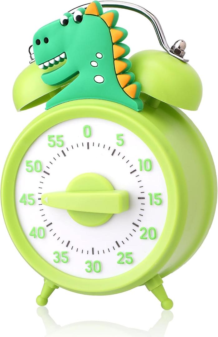 55-Minute Countdown Timer, Dinosaur-Shaped, Green, Mechanical, No Batteries Required