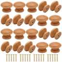 Cangder Wooden Cabinet Knobs 20Pcs, Log Varnish Dresser Wood Knobs Mushroom Wooden Dresser Drawer Knobs Pulls Handles with Screws (Diameter :1.3 inches, Height :1 inch)