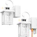 Outdoor Wall Light with GFCI Outlet, 2-Pack Motion Sensor Exterior Lighting Fixtures Wall Mount, White Front Porch Lantern Wall Sconce, Outdoor Garage Lights with Adjustable Sense Range