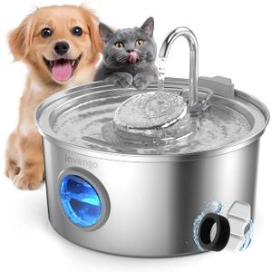Invengo Cat Water Fountain Stainless Steel, 108oz/3.2L Pet Fountain with Large Water Level Window, Ultra Quiet Automatic Cat Water Dispenser for Cats and Dogs, 2 Flow Modes, Splash-Proof Design