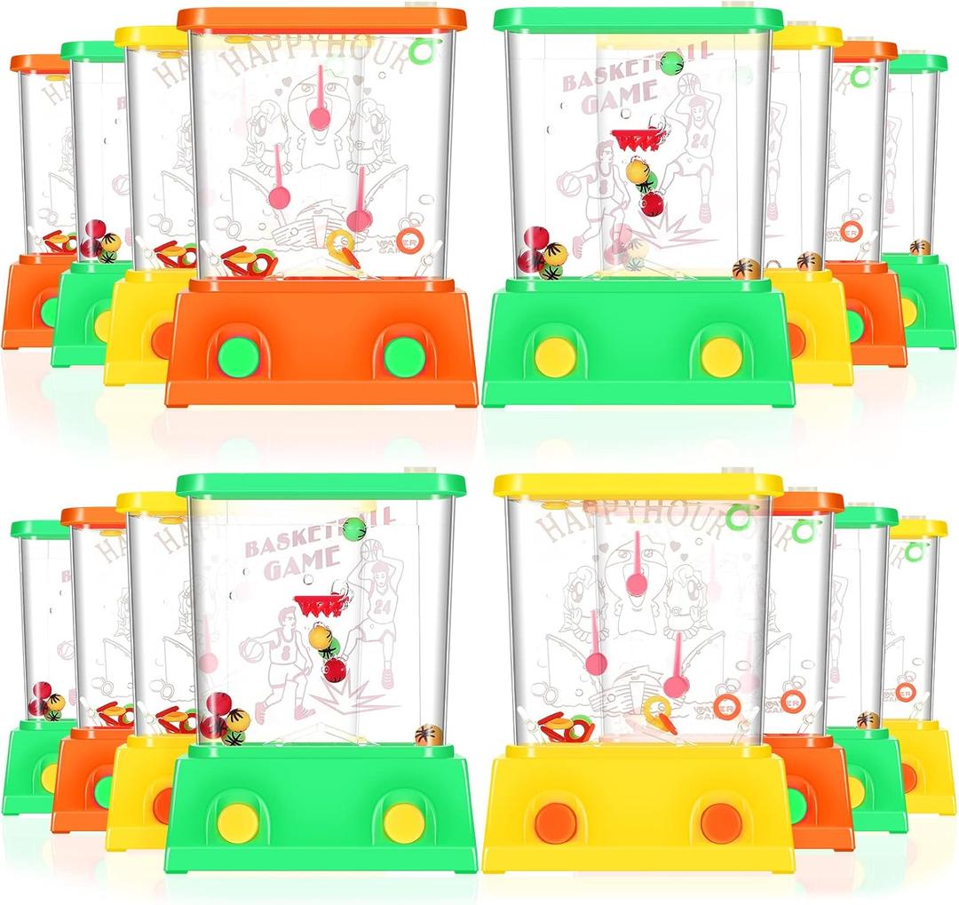 Zhanmai Pack of 16 Handheld Water Game Arcade Water Ring Game for Beach Toys Party Favor Fish Rings Fun Game for Basketball Fun Gifts for Men Retro Pastime, Without Water (Size Simple, Orange, Green, Yellow, Simple)
