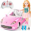 Pink Remote Control Car for Girls, 2.4Ghz Racing for Toddler, 1:18 RC Toys for Kids with Doll, 100 mins with Rechargeable Battery, Birthday for Grils