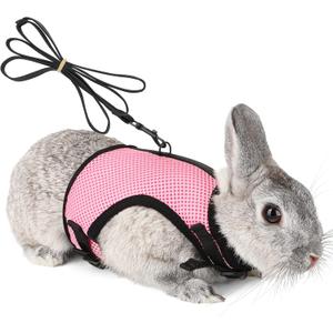 PETTOM Bunny Rabbit Harness with Stretchy Leash Cute Adjustable Buckle Breathable Mesh Vest Harness and Leash Set for Kitten Small Pets Holland Lop Bunnies Walking (S(Chest:9.8-12.5 in)) (Pink)