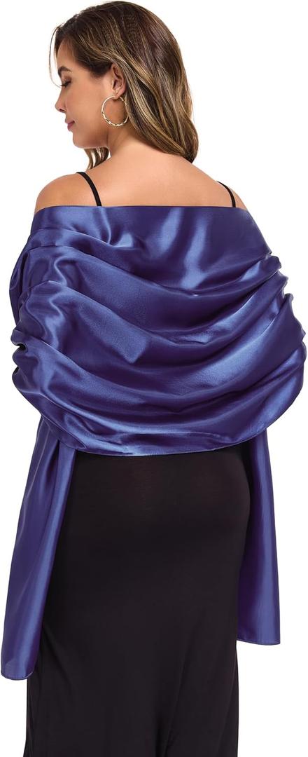 Shawls and Wraps for Evening Dresses Satin Women Long Scarf Wedding Guest Shawl (79x28 inches, Navy)