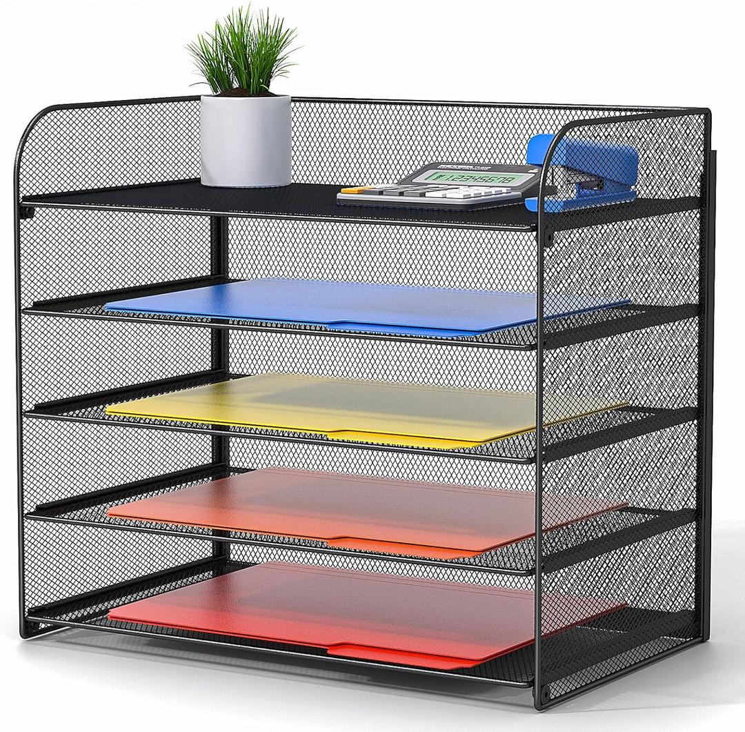 A4/Legal/Letter Size5 Tier Mesh Letter Tray File Organizer,15.2 x 9.5 x 13.4 inches,Office File Folder Holder,Space Saving,Black