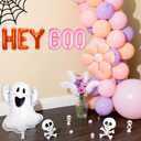 JeVenis Groovy Halloween Hey Boo Baby Shower Party Ghost Mylar Balloons for Groovy Boho Rainbow Retro Hippie Little Boo Daisy Party Decoration (Orange3)