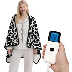 Heated Wearable Shawl, Heated Blanket Electric Throw for Gifts, 33x59 Inch Super Cozy Soft Wearable Blanket with 6 Heating Levels & 5 Timer Settings, Auto Shut Off, Machine Wash (Cow Print)