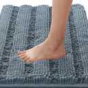 H.VERSAILTEX Bath Mats for Bathroom Non Slip Luxury Chenille Striped Bath Rug Absorbent Non Skid Fluffy Soft Shaggy Rugs Washable Plush Carpet Mats for Bath Room, Tub (20" x 32", Stone Blue)
