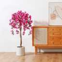 Laiwot 4FT Artificial Tree Tall Potted Fake Bougainvillea Trees for Outdoor Indoor Office Wedding Home Decor Lifelike Faux Plants with Wood Trunk and Pink Flowers