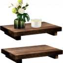2 PCS Wood Pedestal Stand Risers for Decor, Small Wooden Tray Farmhouse Bathroom Decor for Soap Bottle Plant Makeup Candles Towels Jewelry, 9 x 5.9 x 1.57 Inch
