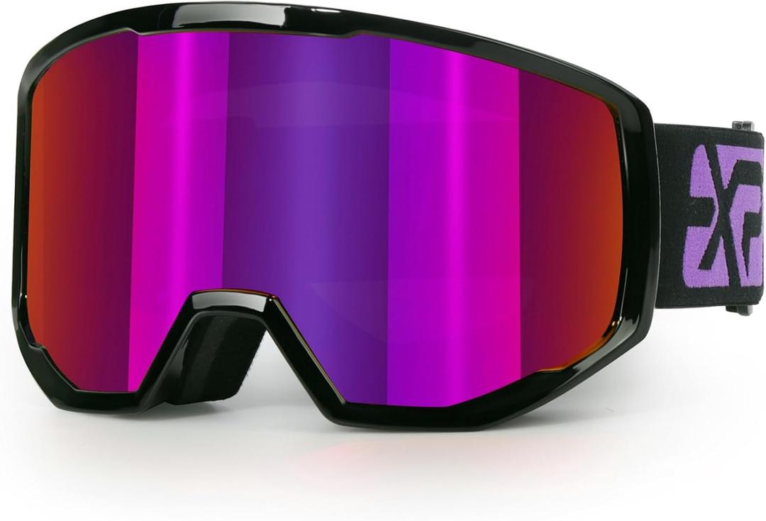 EXP VISION Ski/Snowboard Goggles for Men Women, OTG Snow Goggles Anti Fog UV Protection (Black Frame Burgundy)