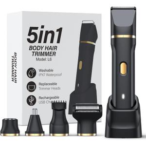5-in-1 Bikini Trimmer for Women, IPX7 Waterproof Electric Razors Shaver, Cordless Body Hair Trimmer, Facial & Pubic Hair Removal, Ceramic Blade (Black)