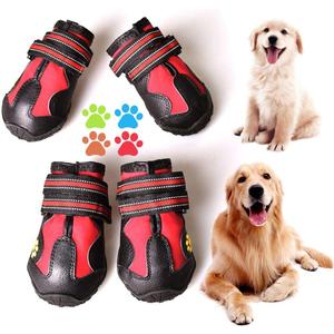 CovertSafe& Dog Boots for Dogs Non-Slip, Waterproof Dog Booties for Outdoor, Dog Shoes for Dogs 4Pcs with Rugged Sole Black-Red Size 8
