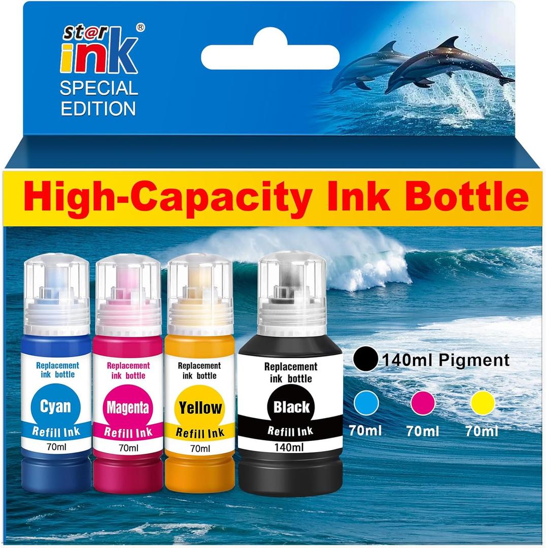 Starink Replacement for 502 Refill Ink Bottle 4 Pack Replacement for Epson 502 Ink Refill Bottles Compatible with EcoTank ET-2850 ET-3850 ET-4850 ET-2760 ET-3760 ET-4760 ET-3750 ET-15000 Printer