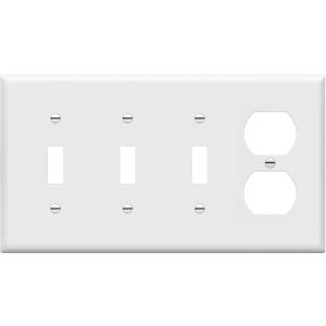 ENERLITES Combination Triple Toggle/Single Duplex Receptacle Outlet Wall Plate, Standard Size 4-Gang Light Switch Cover (4.50" x 8.19"), Polycarbonate Thermoplastic, UL Listed, 881321-W, White