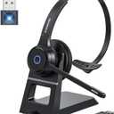 Bluetooth Headset with AI Noise Cancelling Microphone, V5.3 Wireless Headphones with USB Dongle, Charging Station, Microphone Mute Switch, Wireless Headsets for Work