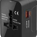 Universal Travel Adapter Worldwide, GaN Fast Charging with PD 3.0 USB-C & USB-A Quick Charge Ports, All-in-One International Power Plug Adapter Converter AC Wall Charger for Europe USA UK AUS Black