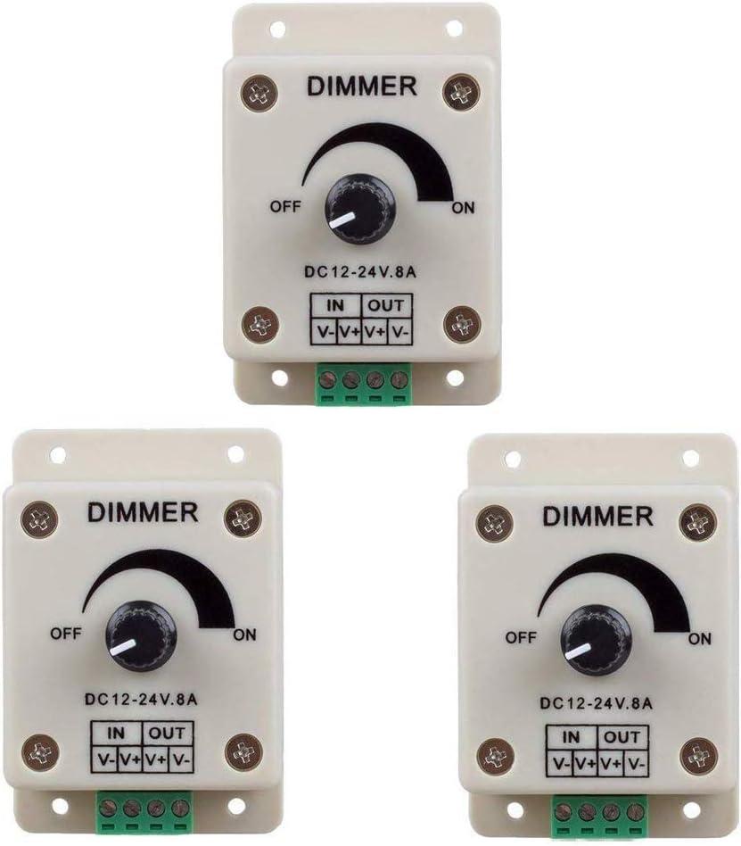 Hiletgo 3pcs DC12-24V 8Amp 0%-100% PWM Dimming Controller for LED Lights, Ribbon Lights,Tape Lights,Dimmer is Compatible with Hilight, LED wholesaler, Filite, and Others' Strips