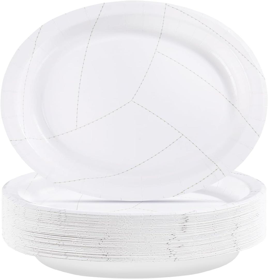Grencian 50Pcs Volleyball Party Oval Paper Plates 10"x12" Volleyball Large Paper Plates for Boys Girls Sports Themed Party Decorations Supplies
