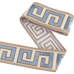 FINGERINSPIRE 3.28 Yards Embroidered Drapery Trim 3-3/4 inch Wide Polyester Jacquard Grid Ribbon Steel Blue Drapery Trim for Curtain Geometric Ribbon for Drapes Curtain Banding Tape Decor