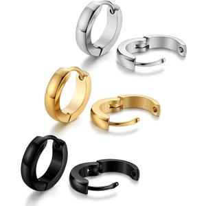 Jstyle Hypoallergenic Small Hoop Earrings for Men Women 316L Surgical Stainless Steel Gold/Silver/Black Hoop Earrings for Sensitive Ears Mens Hoop Huggie Earrings Ear Piercing Jewelry Set 12/16/20mm