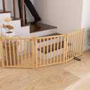 YOCAN Non-Painted Wooden Freestanding Dog Gates for The House,Doorways, Stairs,Wood Dog Fences Indoor Pet Gate,Step Over Fence-3 Panels L:69" H:23"