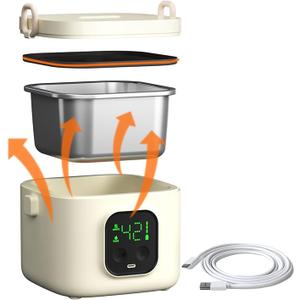 BOKASM Electric Lunch Box for Adults Woman,Cordless Electric Lunch Box for Youth,Rechargeable Portable Food Warmer 800ml Inner Container,Waterless Heating Fast Heating Lunchbox,Digital Display