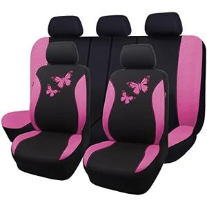 Flying Banner Butterfly car seat Covers ful Set Fashion Universal Lady Woman Female Rear Bench Split Colorized (Full Set, Pink)