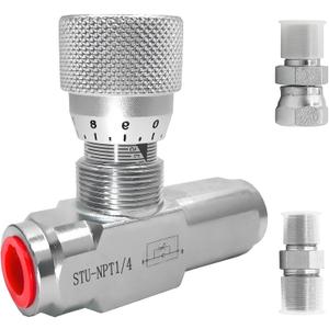 1/4" NPT Hydraulic Flow Control Valve, 5000 PSI | One-Way Adjustable Speed Throttle Check Valve with 2 Pipe Adapters for Cylinder Control