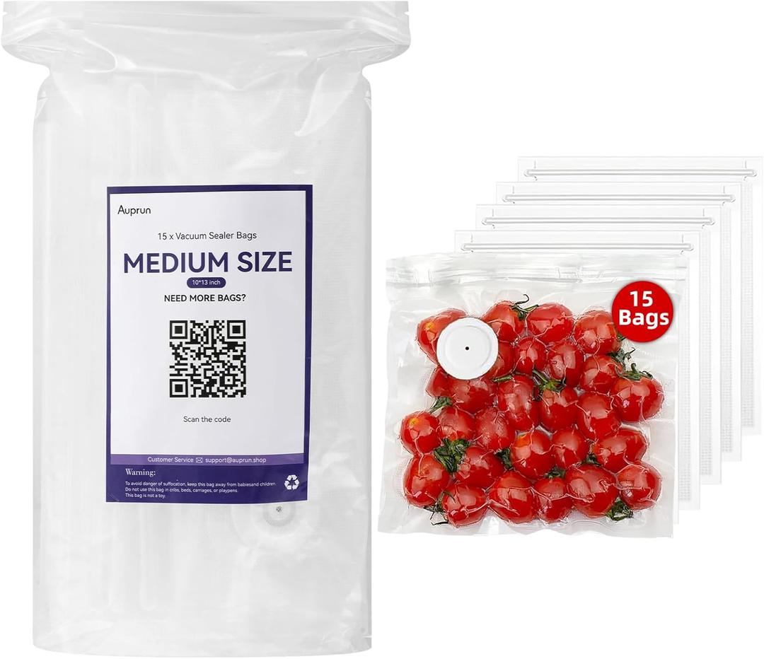15 Pcs 10x13 Reusable Vacuum Sealer Freezer Bags with Air Valve for Food Storage and Preservation, for Leftover Save, Meal Prep, Sous Vide Cook, Outdoor BBQ. BPA Free, Dishwasher Safe Microwavable