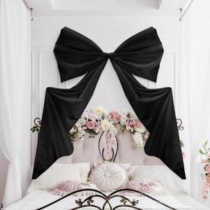 Wavwavw Big Wall Bow Decorations 39 x 72 Inch Giant Birthday Party Decor Ribbon Hanging Tie Bow Decor for Coquette Party Baby Shower Wedding Bridal Bachelorette Supplies(Black,Polyester,Weeding)