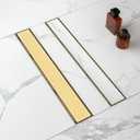 24-Inch Linear Shower Drain with Tile Insert Grate, SUS 304 Stainless Steel Linear Drain, Brushed Nickel Long Rectangle Shower Floor Drain with Leveling Feet, Hair Strainer, Fits Bathroom, Brushed Gold