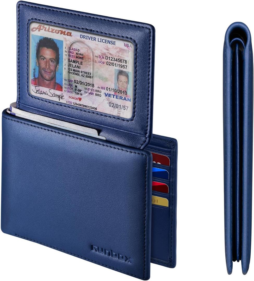 RUNBOX Leather Wallet for Men, Genuine Leather Mens Wallet Bifold Rfid Blocking with 12 Cards and 5 ID Windows, Minimalist Wallet for Men with Gift Box