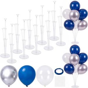 10 Sets of Balloon Stands Kits with Blue Silver Balloons Centerpiece Table Decorations for Graduation Birthday Baby Shower Wedding Anniversary Party Decorations