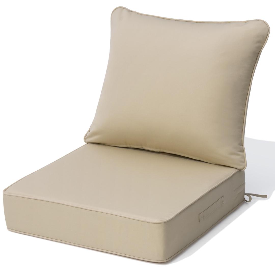 CRESTLIVE Sunbrella 5.5" Thick Deep Seat Patio Chair Cushions 24x24 Set of 2, Waterproof Outdoor Replacement Cushions for Wicker Sofa and Couch, Fade Resistant,Antique Beige