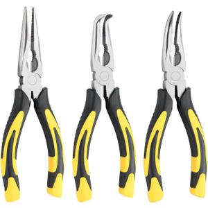 3pcs 8inch Reach Needle Nose Pliers Set,Includes Straight Needle Nose Pliers,45&90Bent Nose Pliers,Pliers Tool Set for Narrow Spaces
