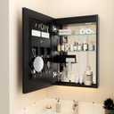 Bathroom Mirror Cabinet, 20x30 inch Bathroom Wall Cabinet with Magnifying Vanity Mirror, Back Panel Functional Partition Storage Organizer Jewelry Cabinet Medicine Cabinet with Hair Dryer Shelf