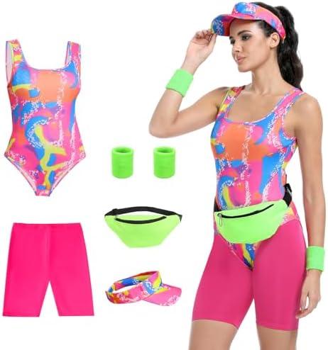 80s Women’s Workout Costume,Adult 80s Outfit, Swimwear Suit for Halloween Cosplay, Couples Costume Set S
