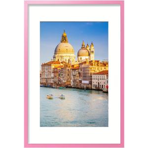 wyooxoo 24x36 Poster Frame Pink Made of Solid Wood Picture Frames Display Pictures 20x30 with Mat or 24x36 Without Mat Colorful Frame For Horizontal Vertical Wall Mounting