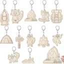RattanView 24 Pcs Camp Craft Color Your Own Keychains DIY Craft Wooden Blank Keychains for Sunday School Classroom Home Active Party Favors Gifts, 12 Styles