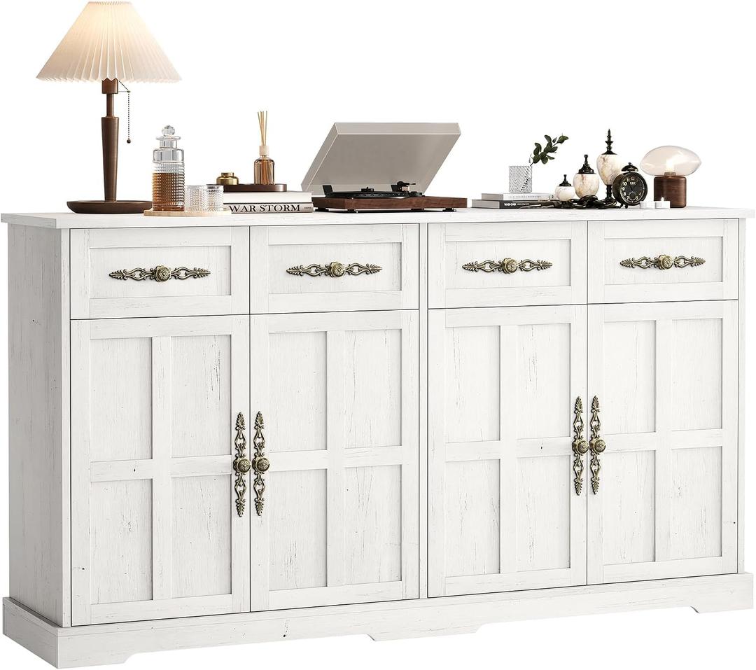 Garvee 60" W Sideboard Buffet Cabinet with Storage, Kitchen Cabinet, White