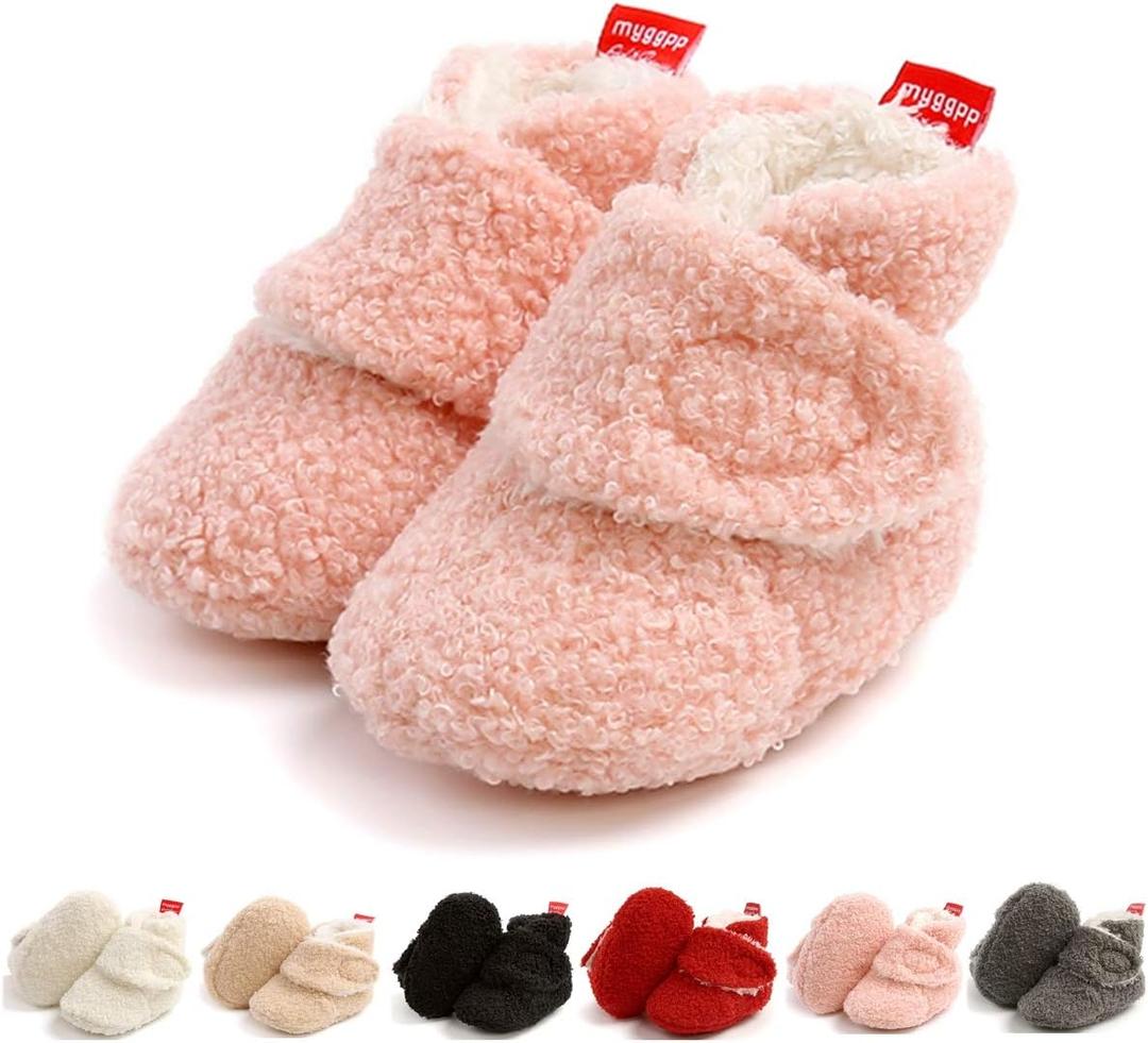 Ohwawadi Infant Baby Slippers Girls Boys Booties Warm Baby Socks Shoes Newborn Crib Footwear Prewalkers (12-18 Months Toddler, M1982 Pink)