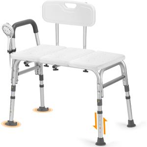 TABEKE Tub Transfer Bench for Bathtub, FSA/HSA Eligible 500lb Compact Shower Chair with Backrest & Padded Armrest, Height Adjustable Shower Bench W.Suction Cups, Shower Seat for Elderly and Disabled (Large)