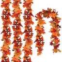 CQURE 4 Pack Fall Leaf Garland, 5.9FT Autumn Maple Leaf Garland, Silk, Orange, Curved (23.6FT-4pack)