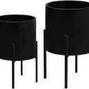 ARNIS Modern Plant Pots, Large Planters with Stand, Set of 2 Decorative Planters, Metal Plant Pots with Drainage Holes for Living Room, Office, Garden or Balcony, 10.5 &12.25 Inch, Black